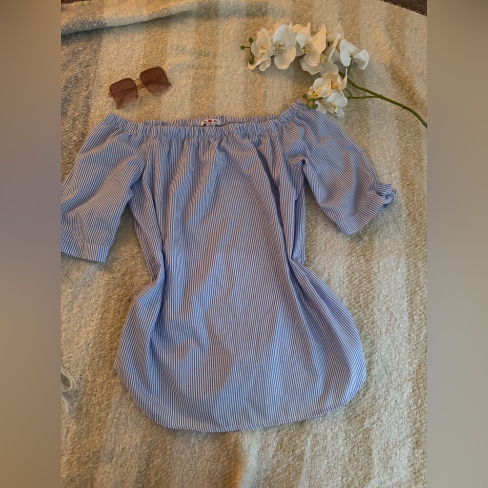 Blue Striped Off-Shoulder Top